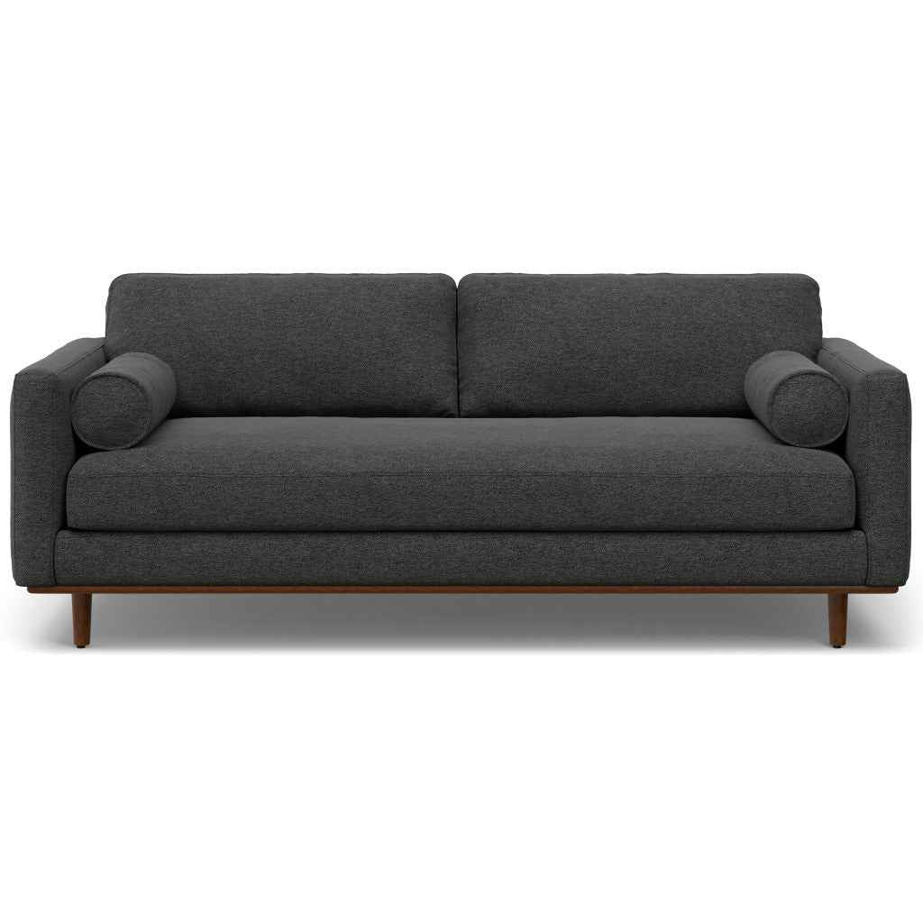 89" Gray Fabric Sofa With Brown Legs