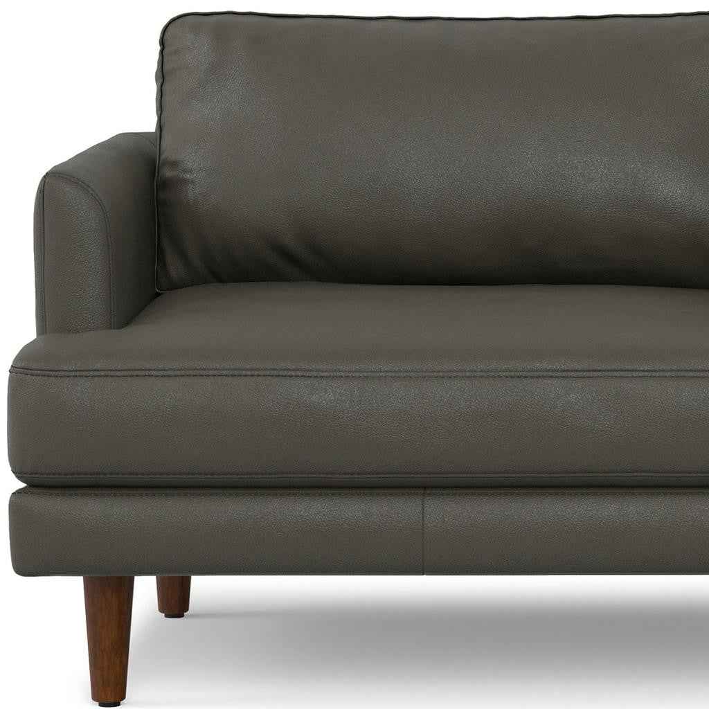 76" Black Leather Sofa With Brown Legs