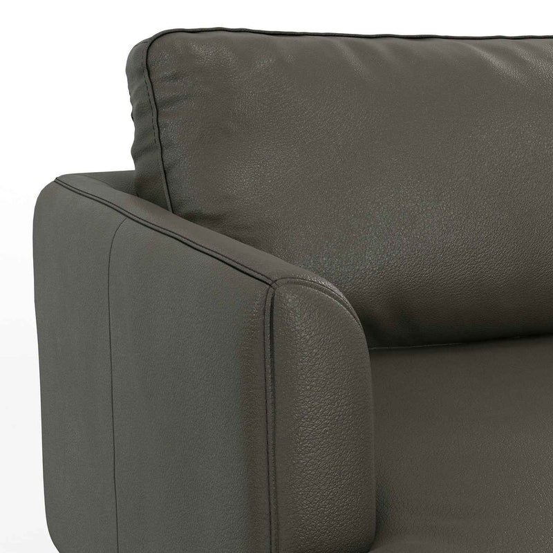 76" Black Leather Sofa With Brown Legs