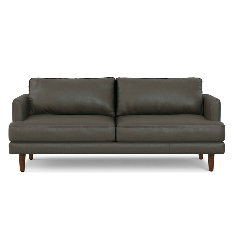 76" Black Leather Sofa With Brown Legs