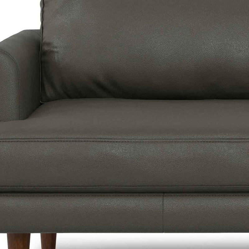 76" Black Leather Sofa With Brown Legs