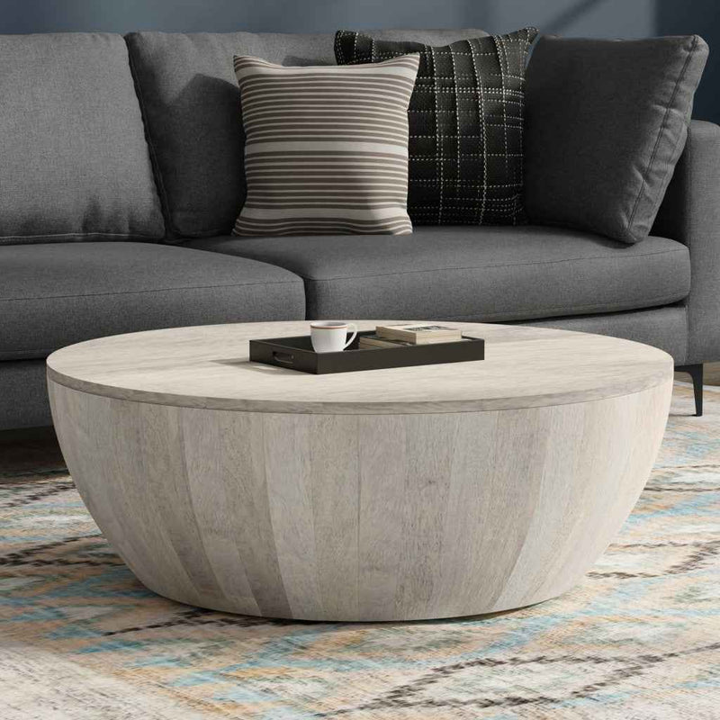34" White Solid Wood Round Solid Coffee Table