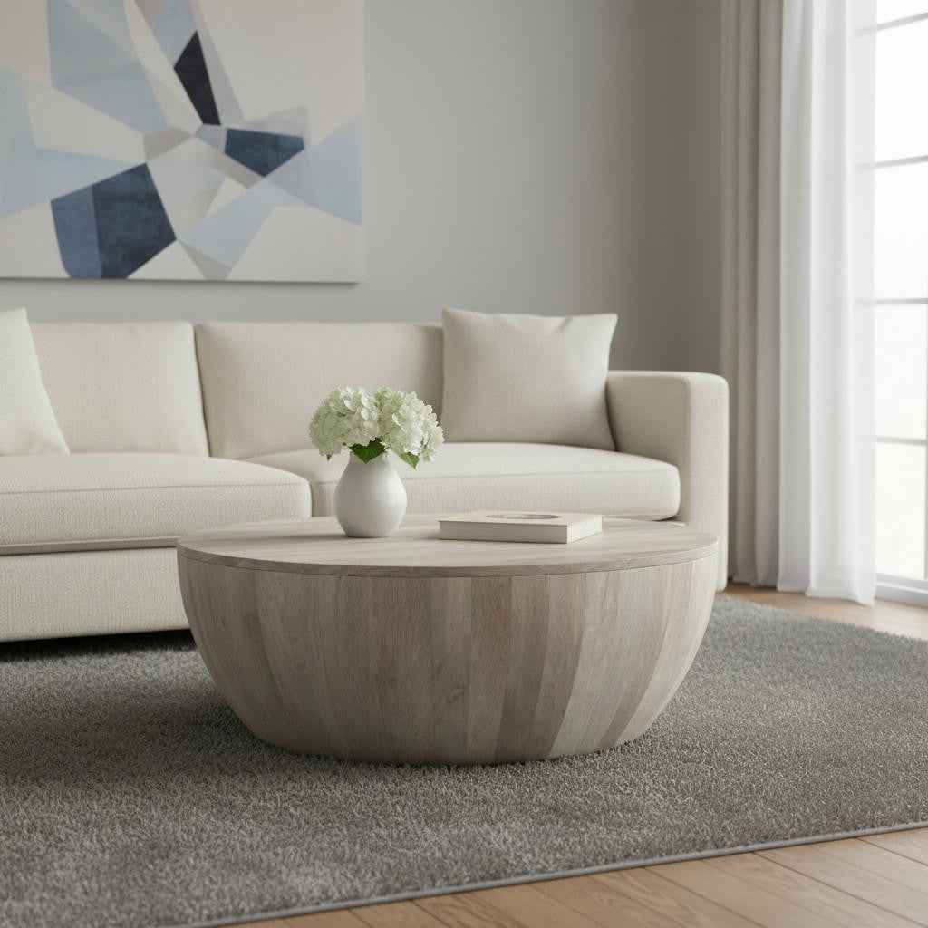 34" White Solid Wood Round Solid Coffee Table