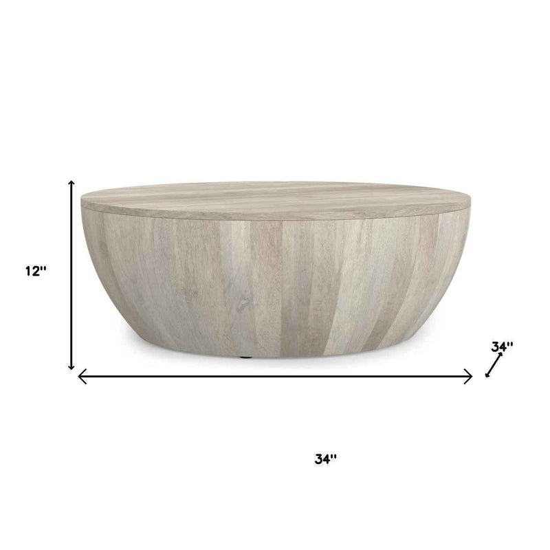 34" White Solid Wood Round Solid Coffee Table