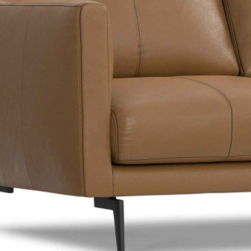 60" Brown Leather Sofa With Black Legs