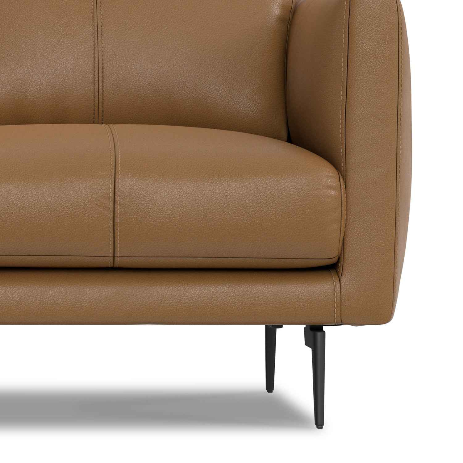 60" Brown Leather Sofa With Black Legs