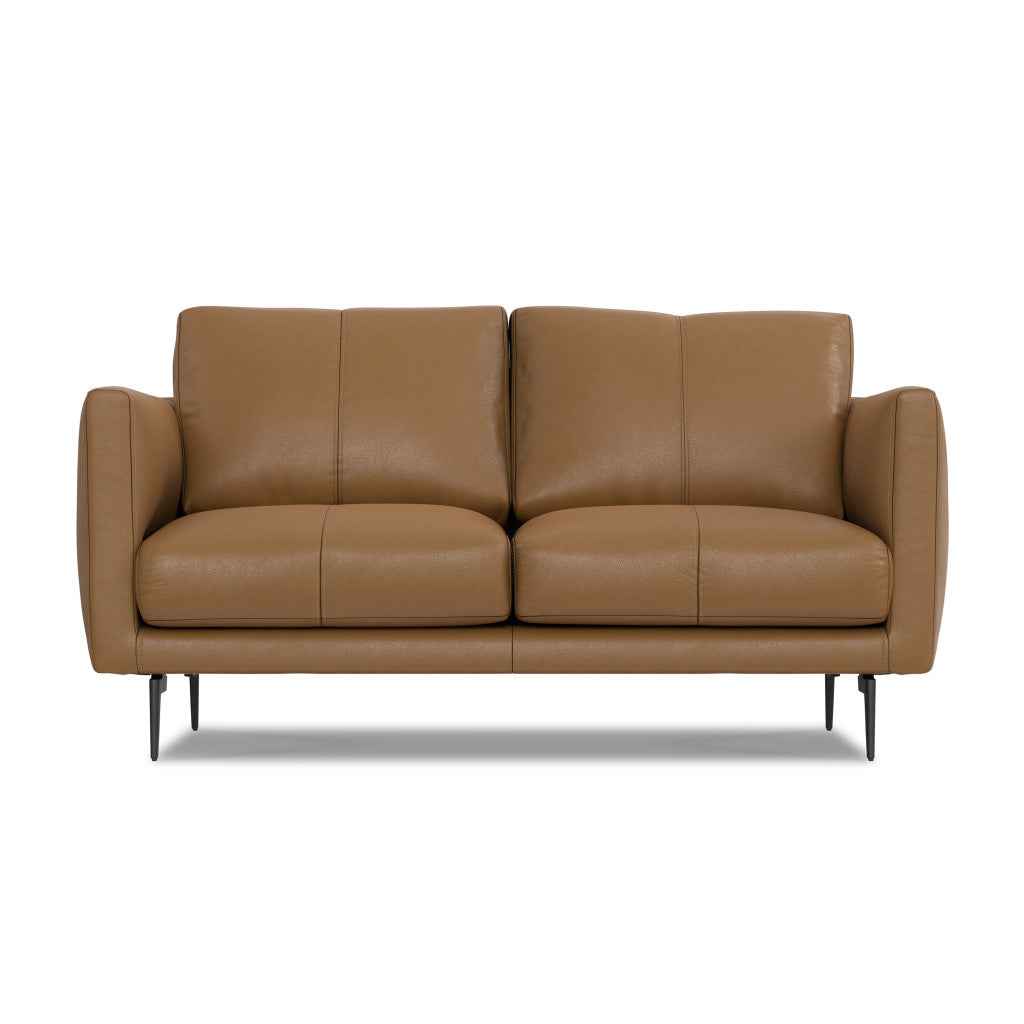 60" Brown Leather Sofa With Black Legs
