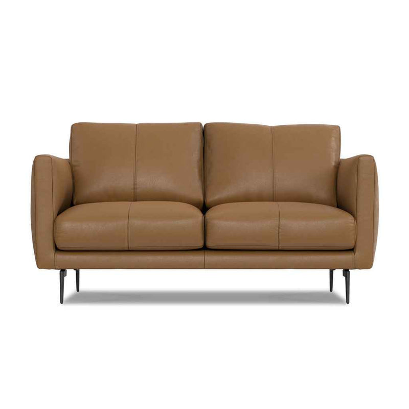 60" Brown Leather Sofa With Black Legs