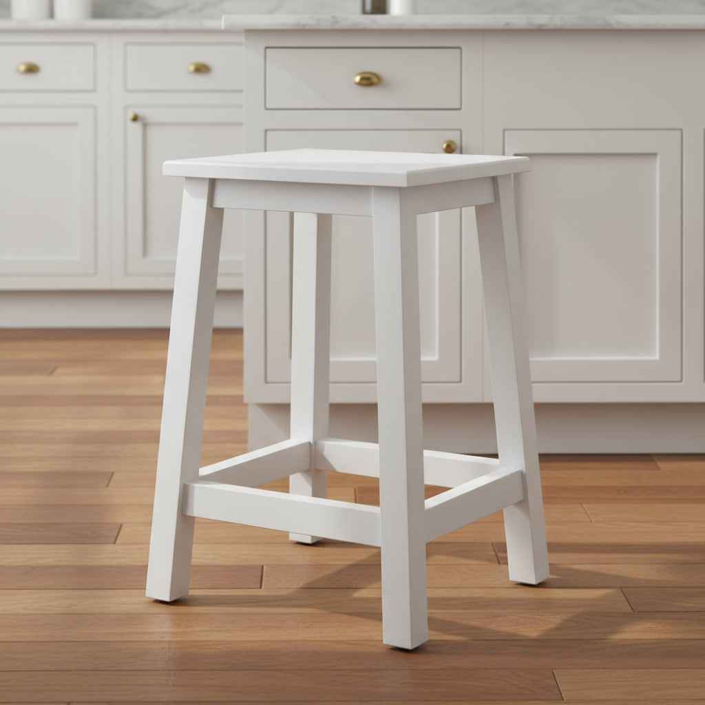20" White Solid Wood Backless Bar Chair