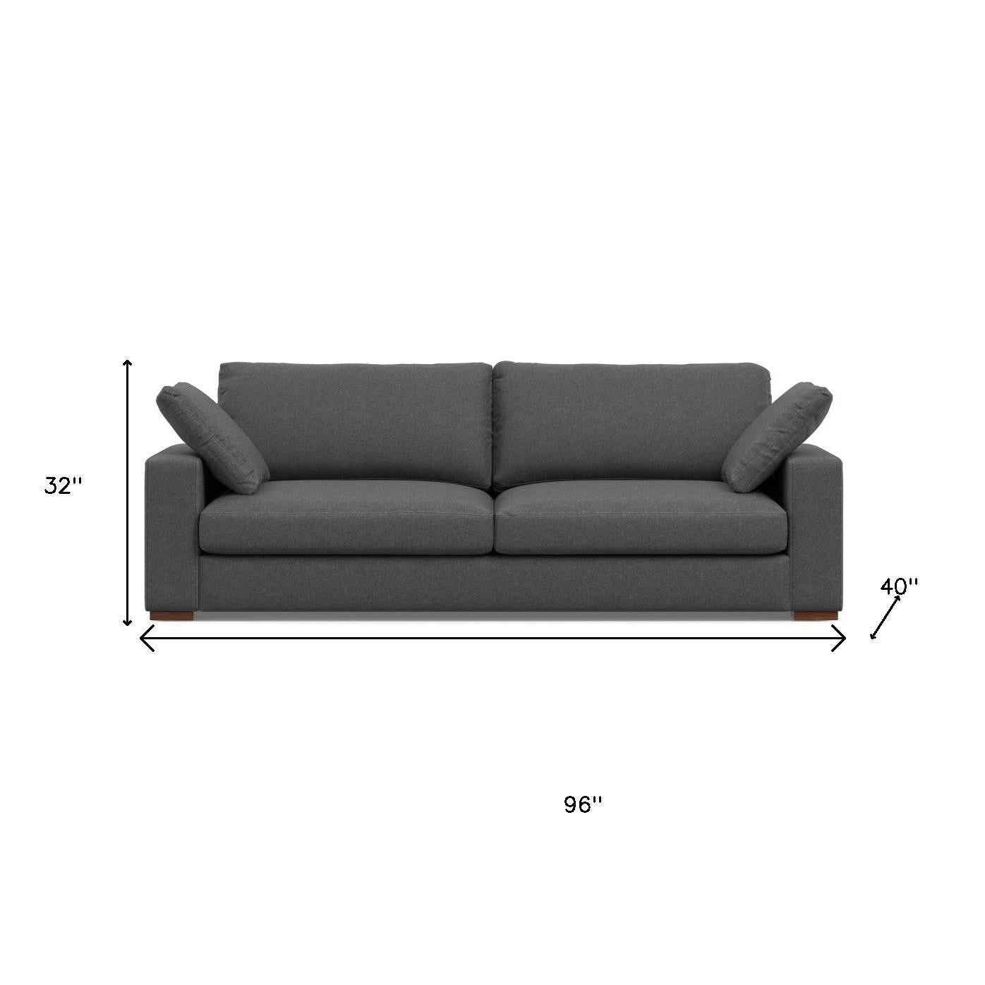 96" Gray Fabric Sofa With Brown Legs