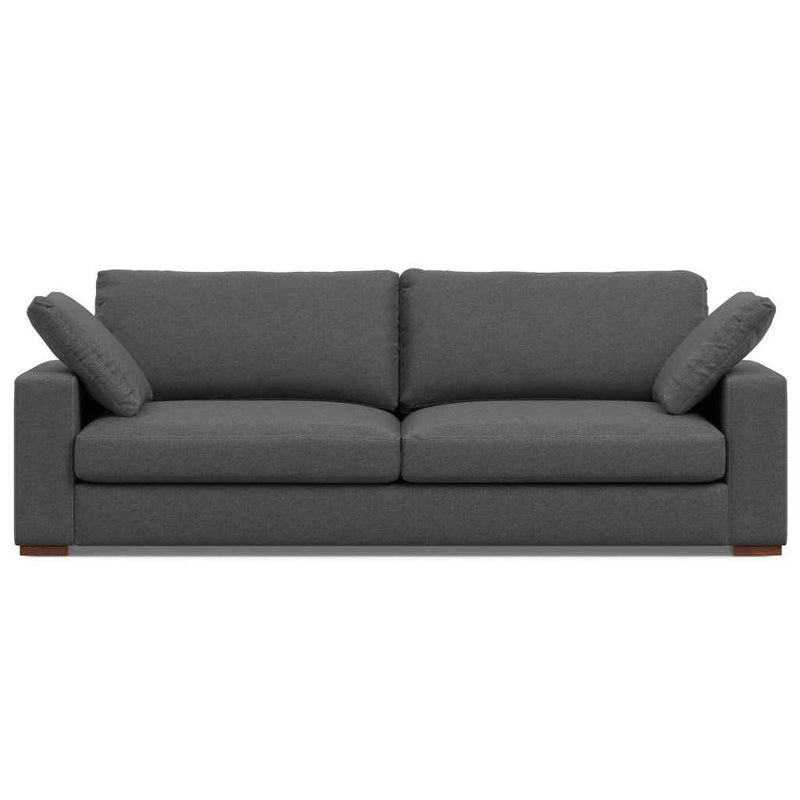 96" Gray Fabric Sofa With Brown Legs
