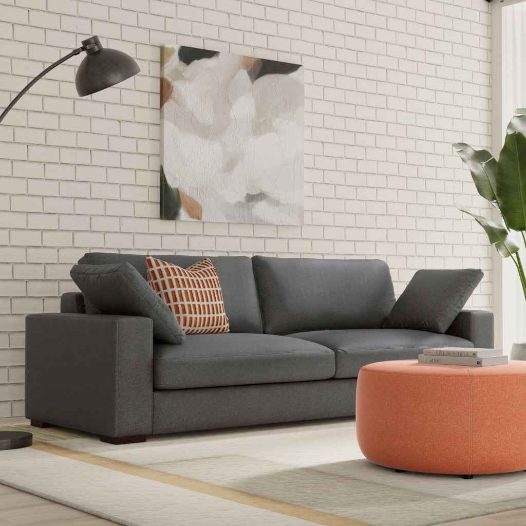 96" Gray Fabric Sofa With Brown Legs