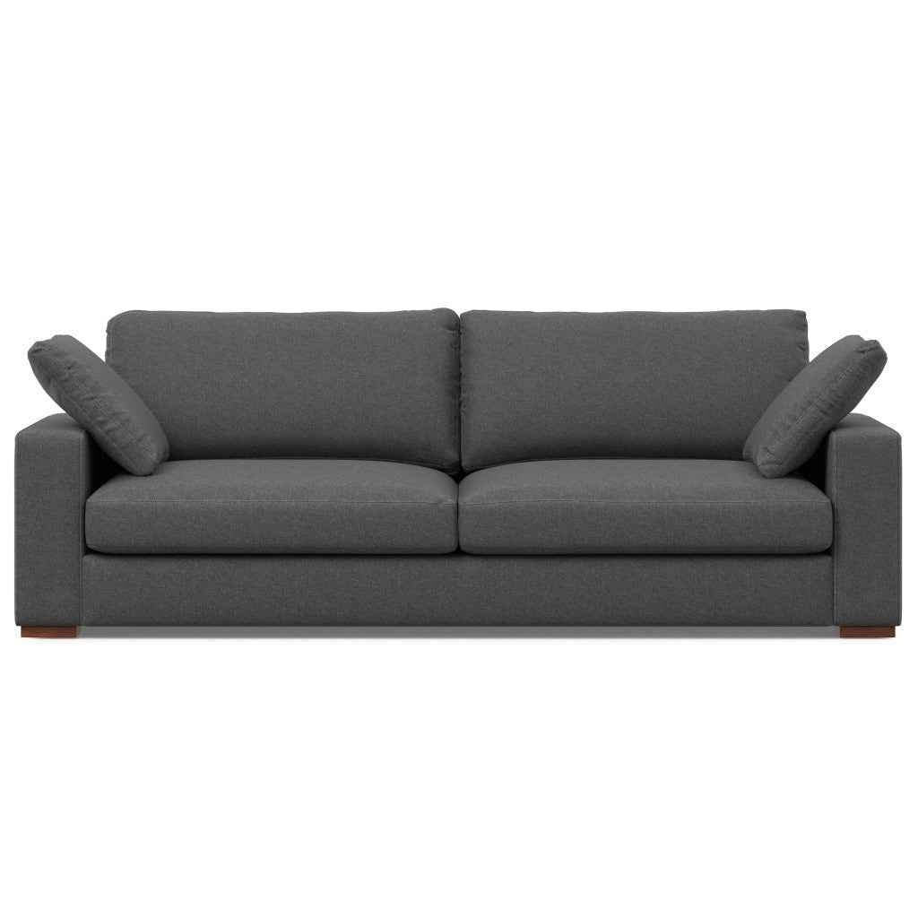 96" Gray Fabric Sofa With Brown Legs