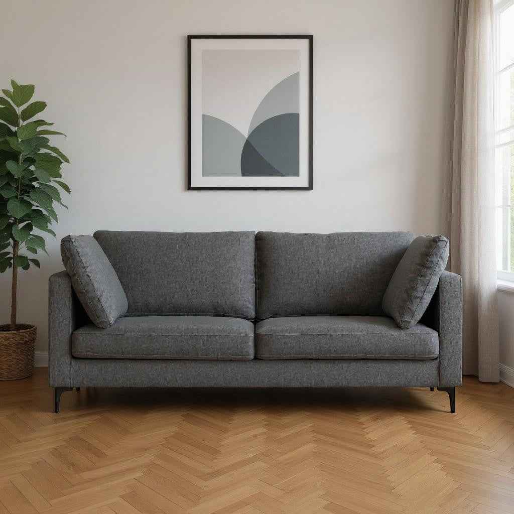 76" Gray Fabric Sofa With Black Legs