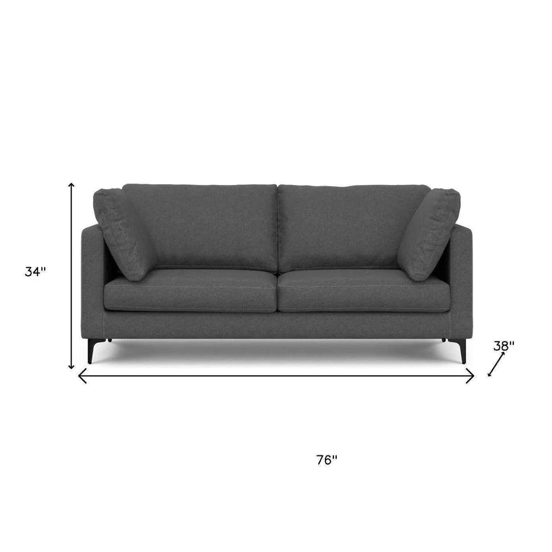 76" Gray Fabric Sofa With Black Legs