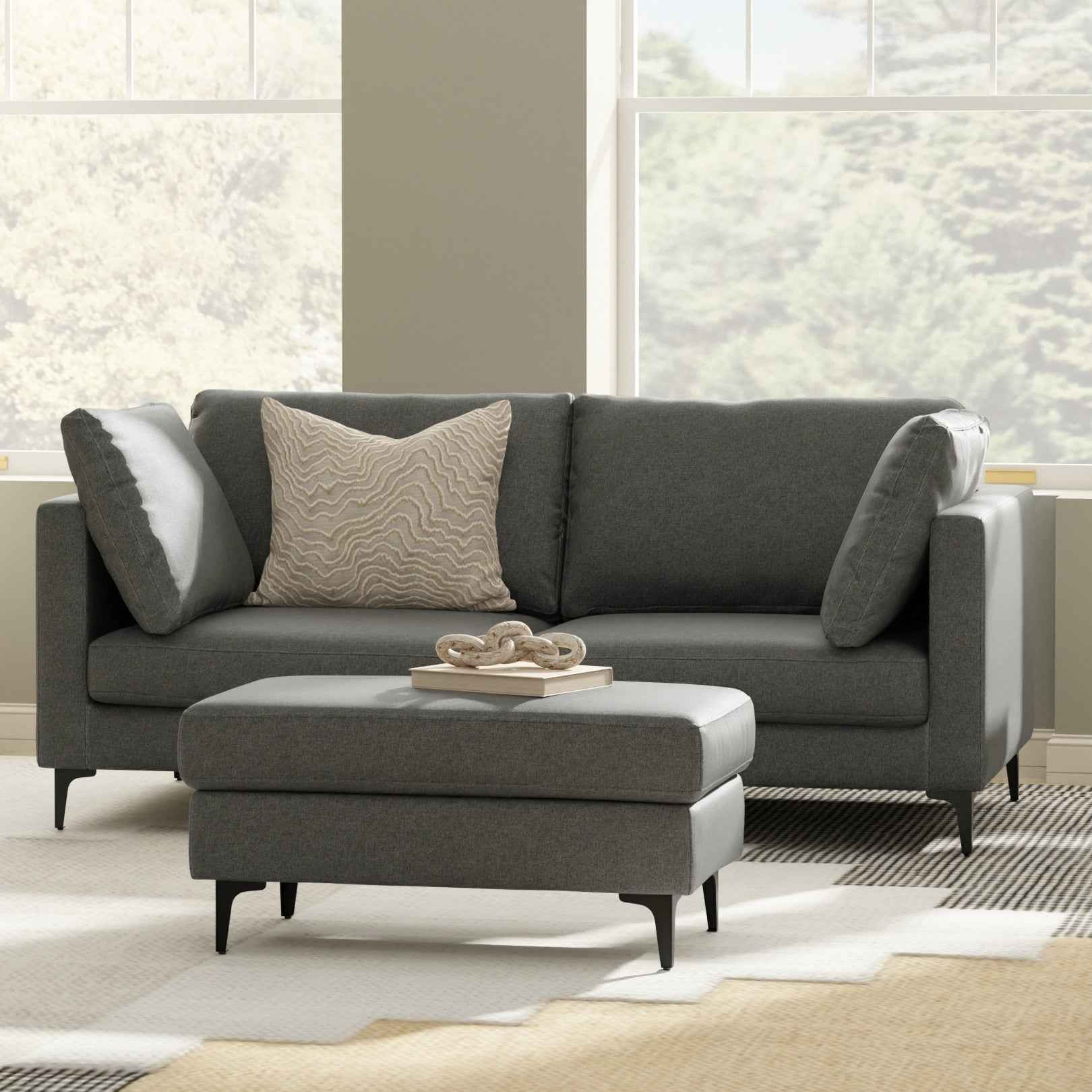 76" Gray Fabric Sofa With Black Legs