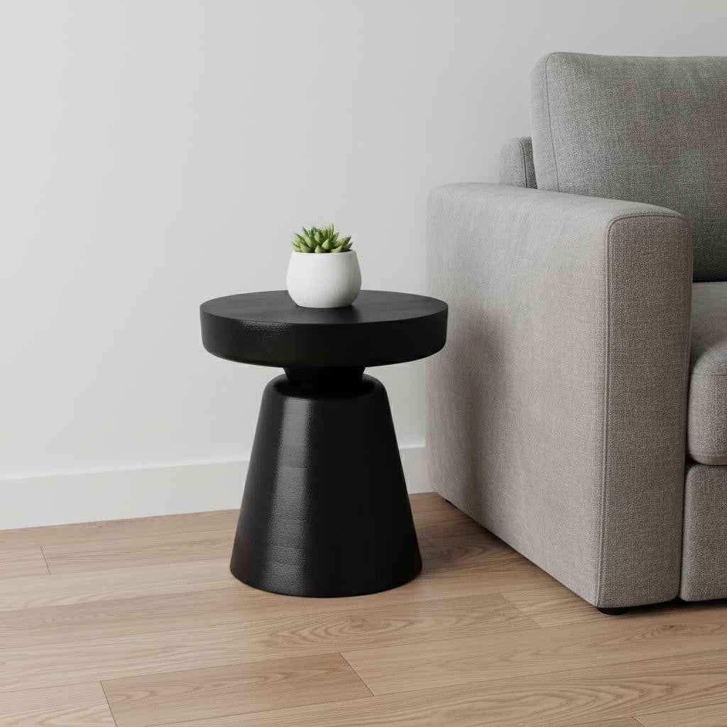 18" Black Solid Wood Round End Table