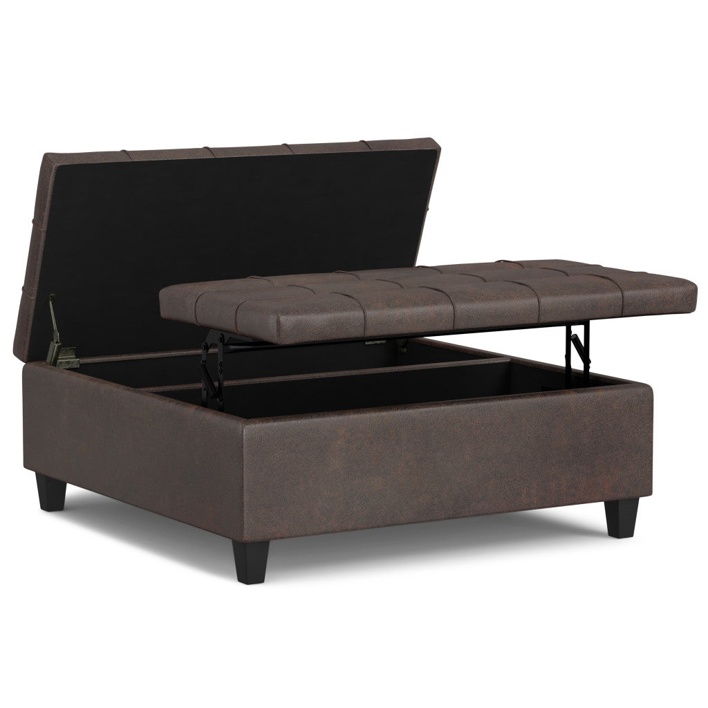 40" Brown Leather Cocktail Ottoman With Storage Default Title