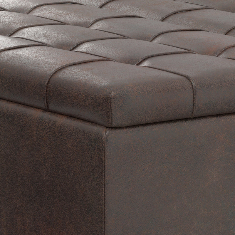 40" Brown Leather Cocktail Ottoman With Storage