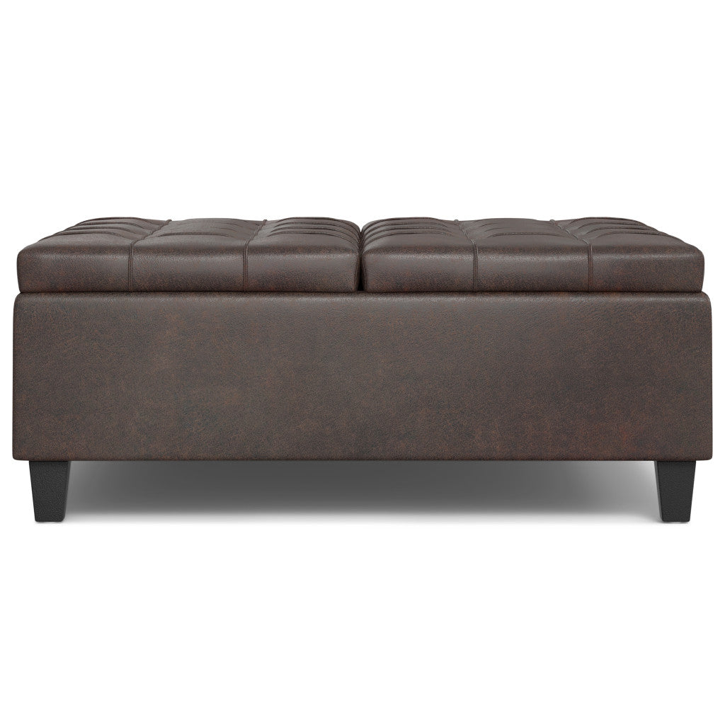 40" Brown Leather Cocktail Ottoman With Storage