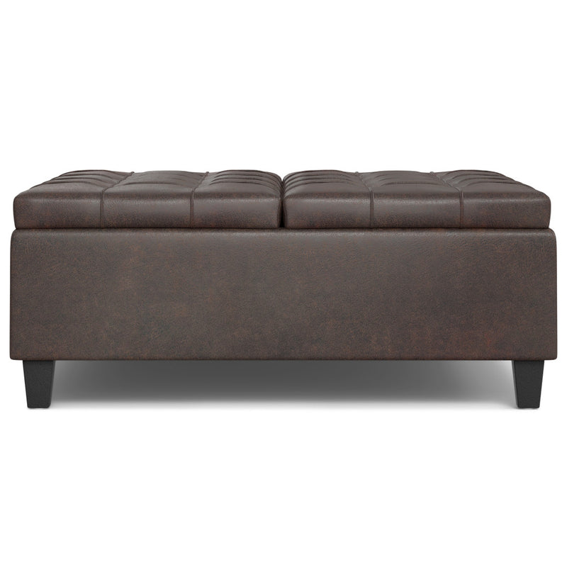 40" Brown Leather Cocktail Ottoman With Storage