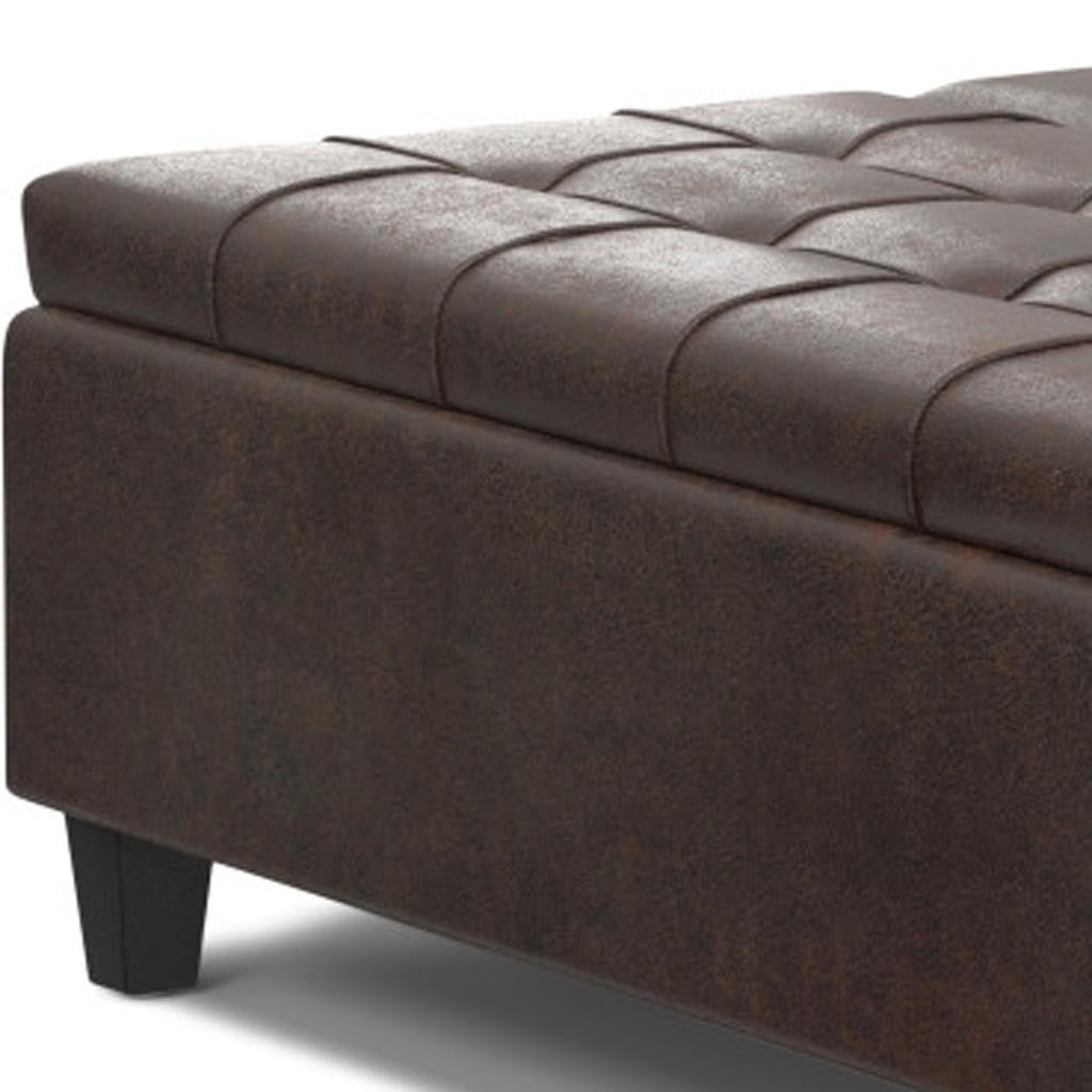 40" Brown Leather Cocktail Ottoman With Storage