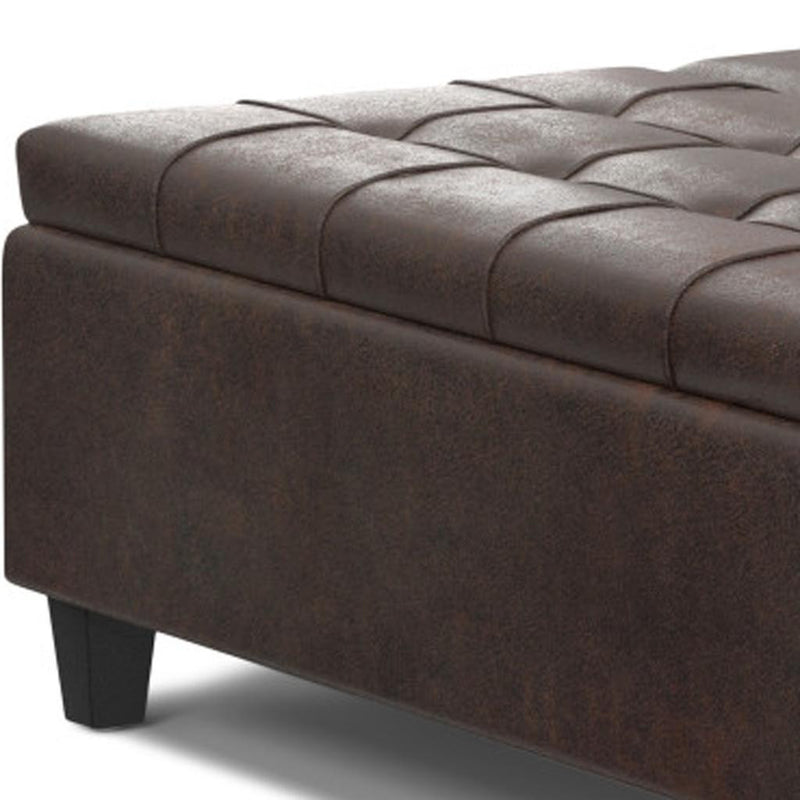 40" Brown Leather Cocktail Ottoman With Storage