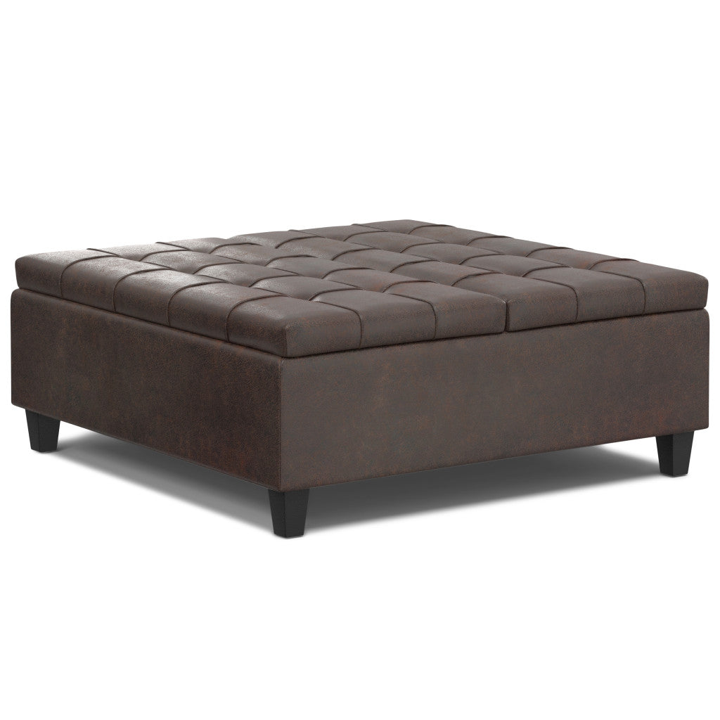 40" Brown Leather Cocktail Ottoman With Storage
