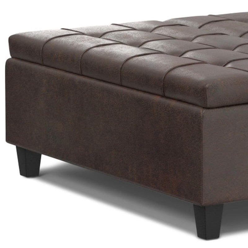 40" Brown Leather Cocktail Ottoman With Storage