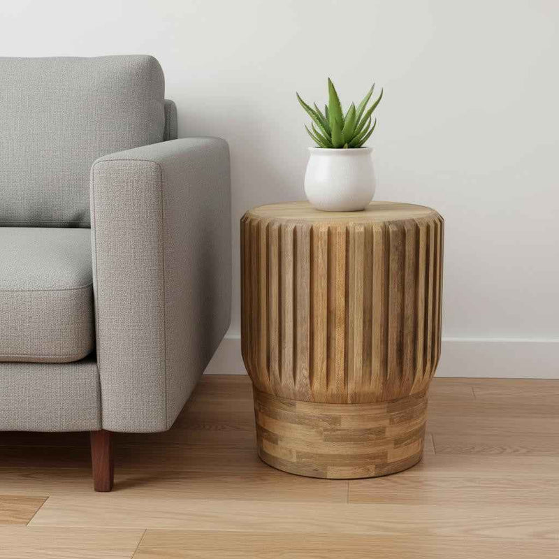 20" Natural Solid Wood Round End Table