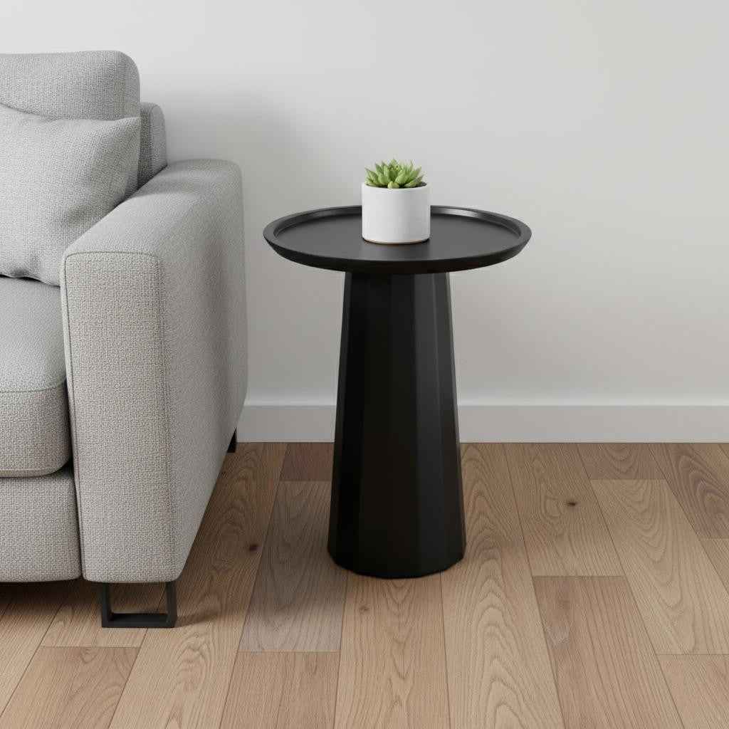 19" Black Solid Wood Round End Table