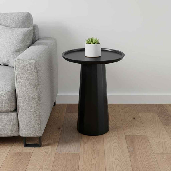 19" Black Solid Wood Round End Table