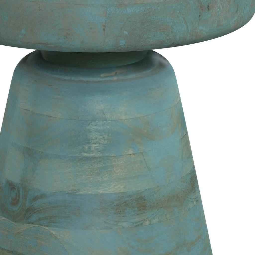 18" Teal Blue Solid Wood Round End Table
