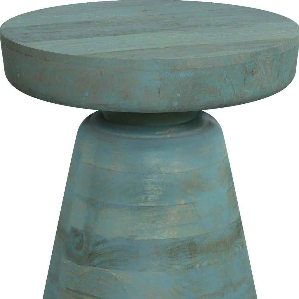 18" Teal Blue Solid Wood Round End Table