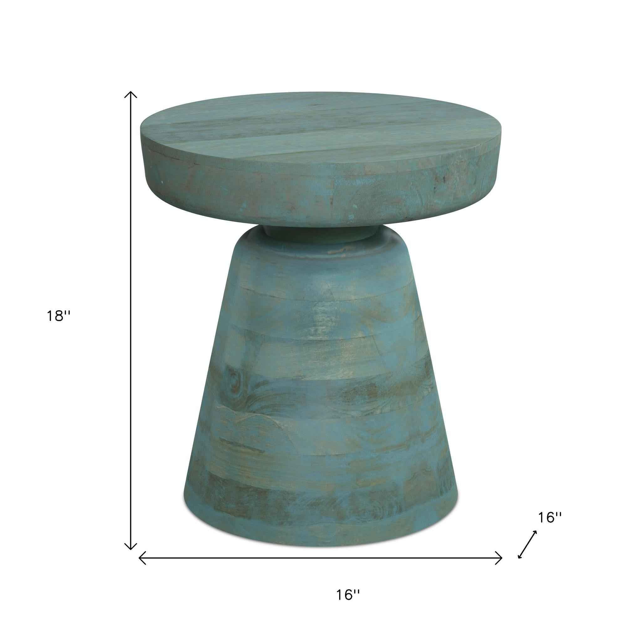 18" Teal Blue Solid Wood Round End Table