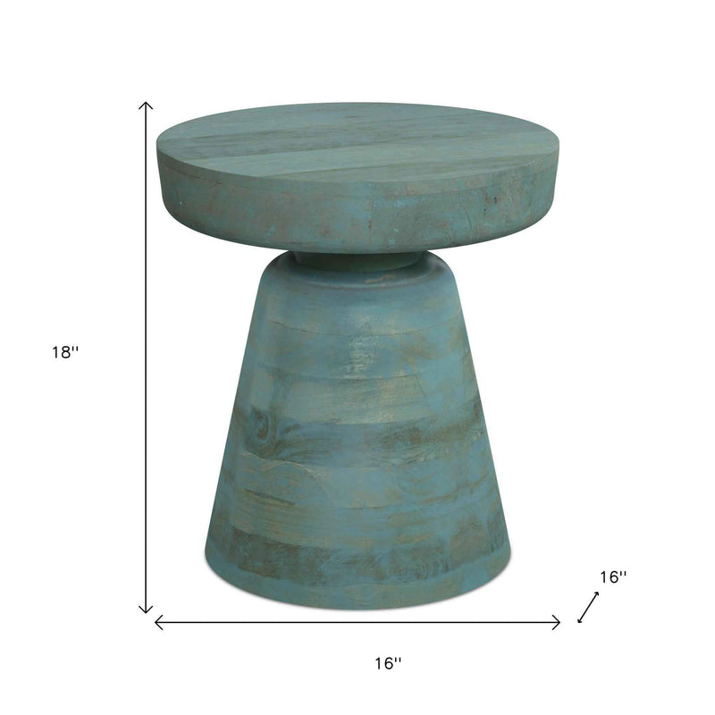18" Teal Blue Solid Wood Round End Table