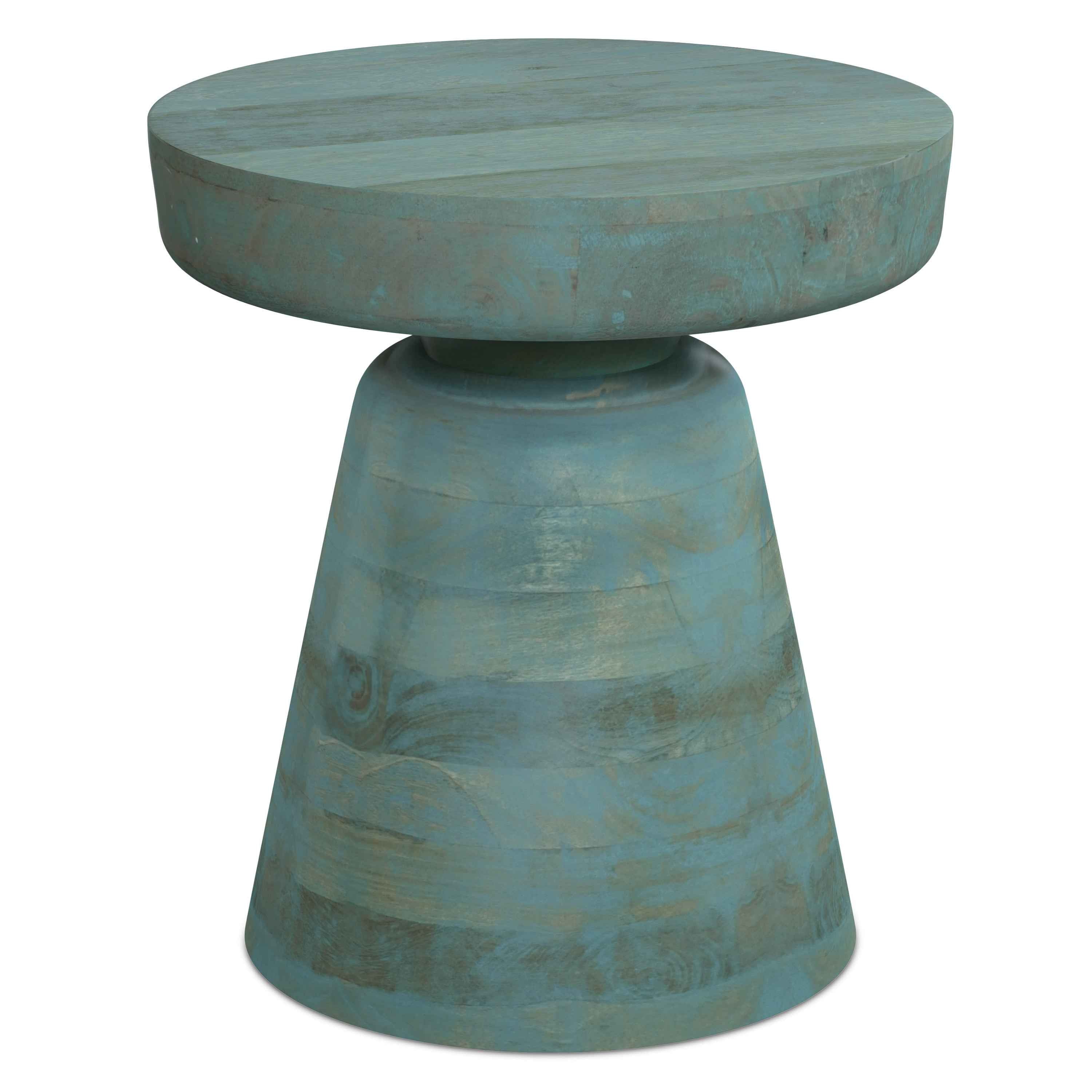 18" Teal Blue Solid Wood Round End Table
