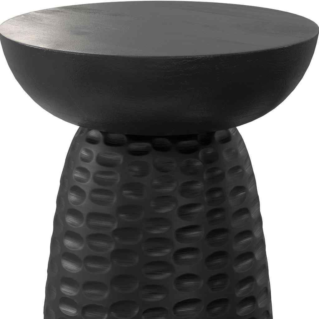 18" Black Distressed Solid Wood Round Pedestal End Table - Living Room