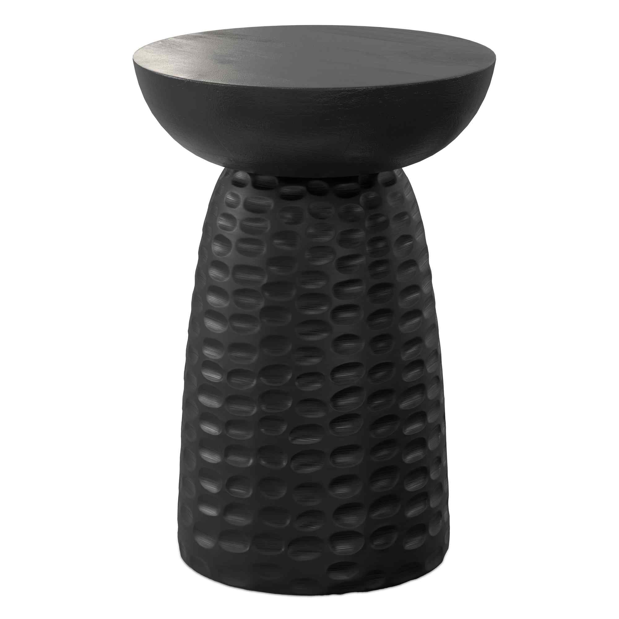 18" Black Distressed Solid Wood Round Pedestal End Table - Living Room