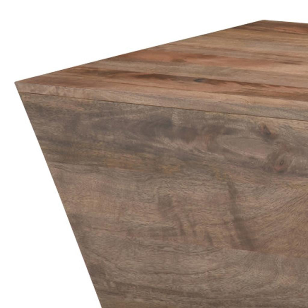 19" Dark Brown and Brass Distressed Solid Wood Square Block End Table - Living Room