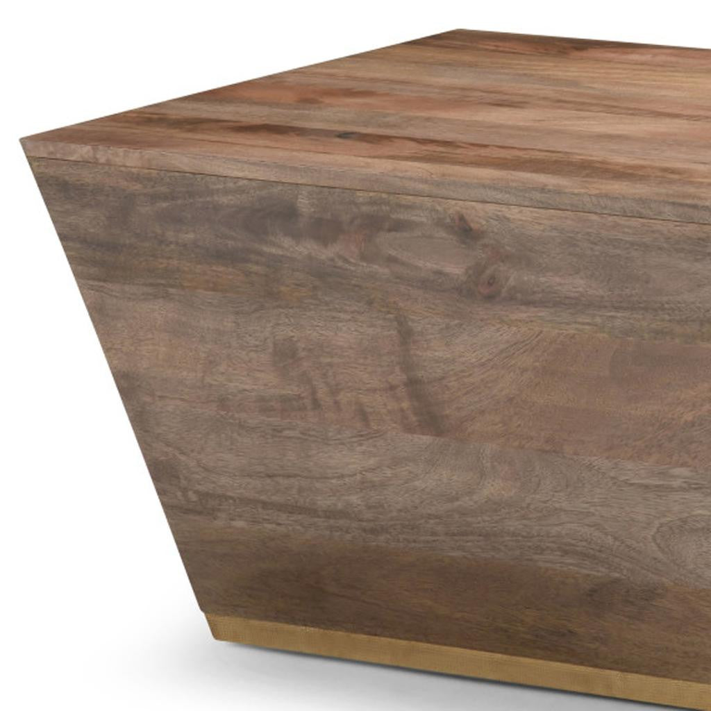 19" Dark Brown and Brass Distressed Solid Wood Square Block End Table - Living Room