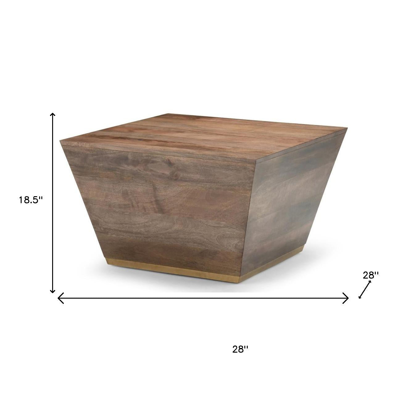 19" Dark Brown and Brass Distressed Solid Wood Square Block End Table - Living Room