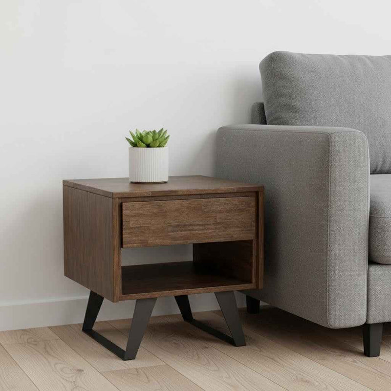 22" Brown Metal Square End Table