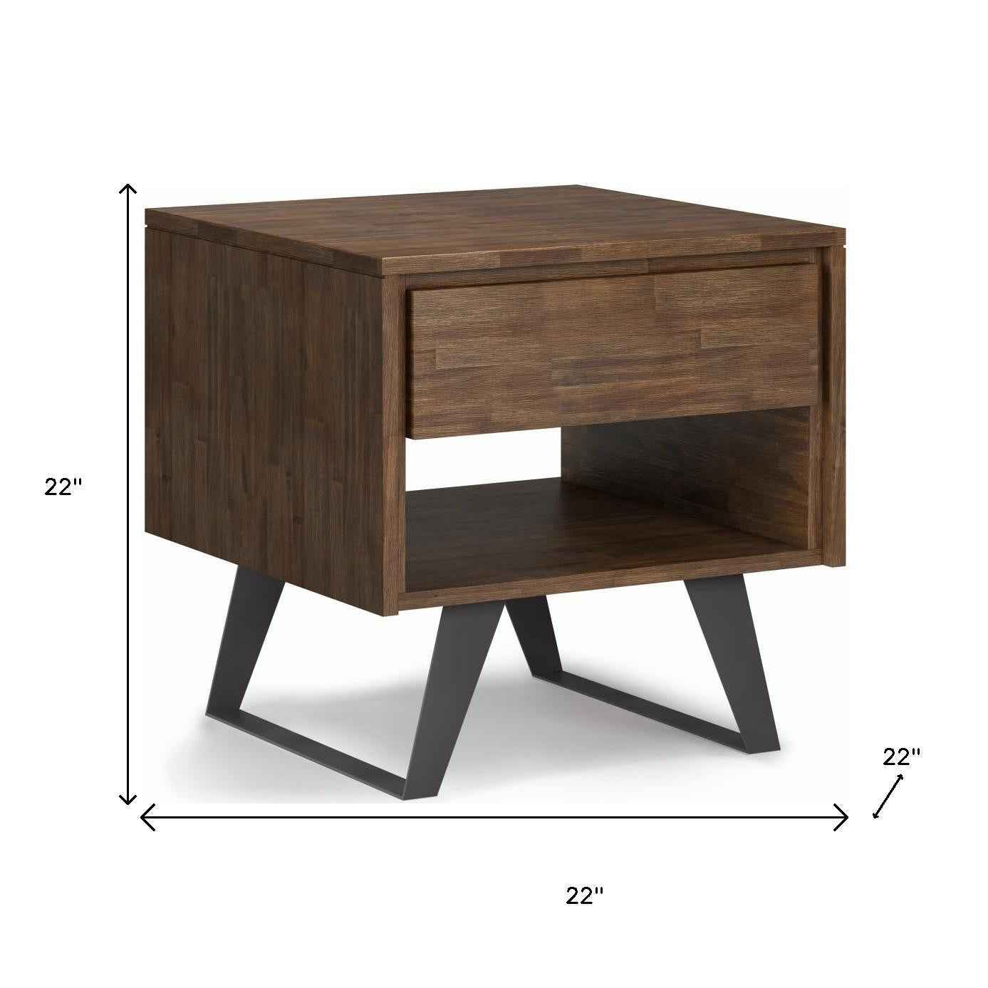 22" Brown Metal Square End Table