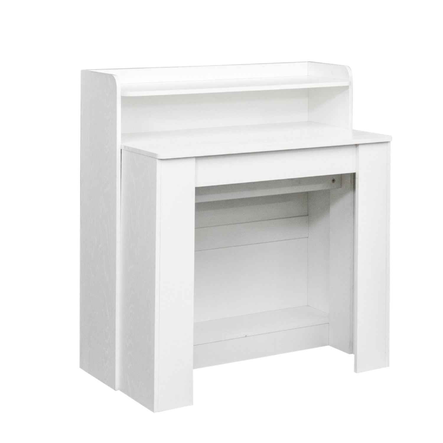 98" White Wood Floor Shelf Coffee Table