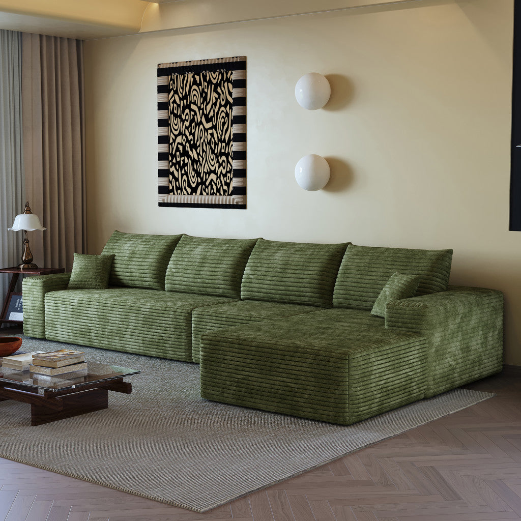 135" Green Corduroy Modular Compression Foam Sofa With Toss Pillows Default Title