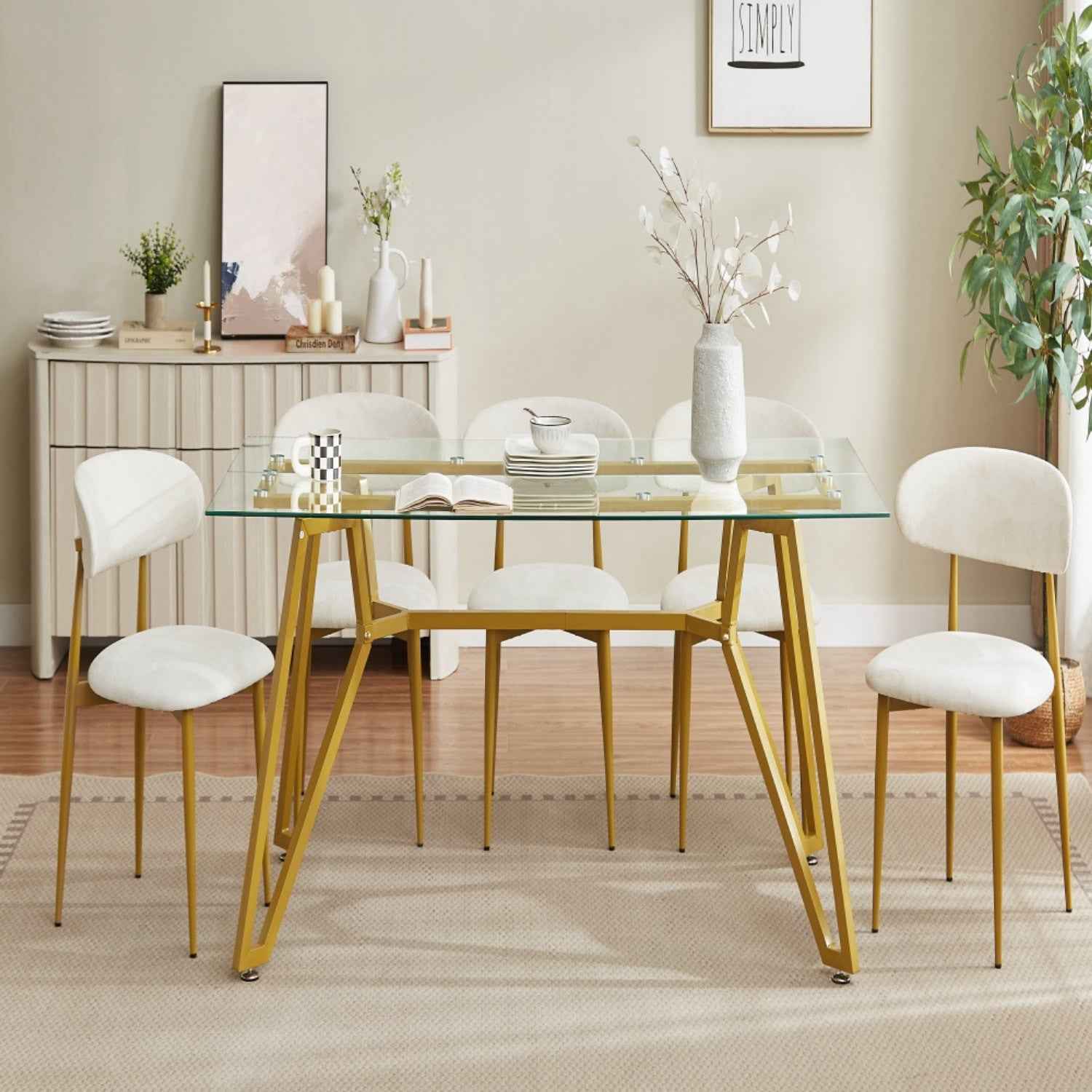 71" White and Gold Glass and Steel Trestle Coffee Table