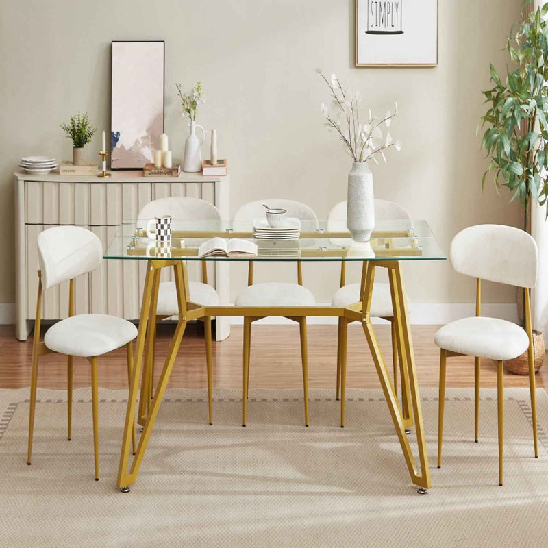 71" White and Gold Glass and Steel Trestle Coffee Table