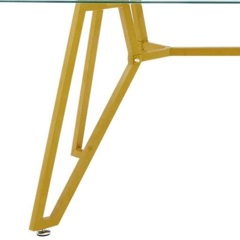 71" White and Gold Glass and Steel Trestle Coffee Table