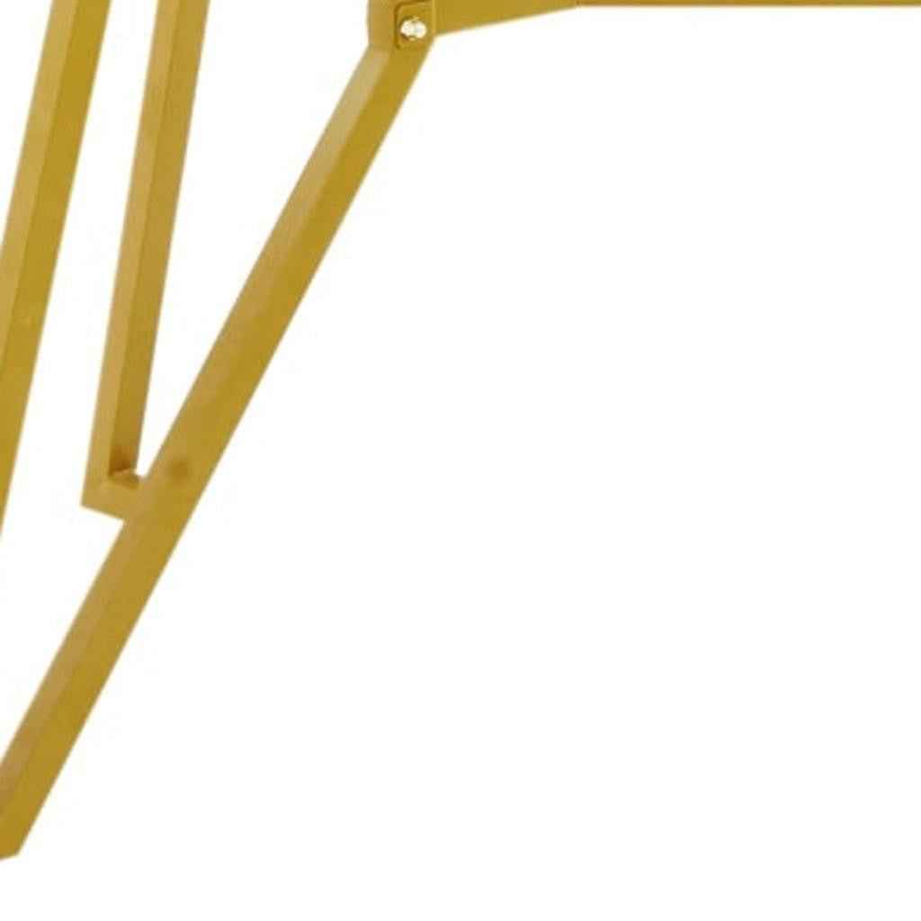 71" White and Gold Glass and Steel Trestle Coffee Table